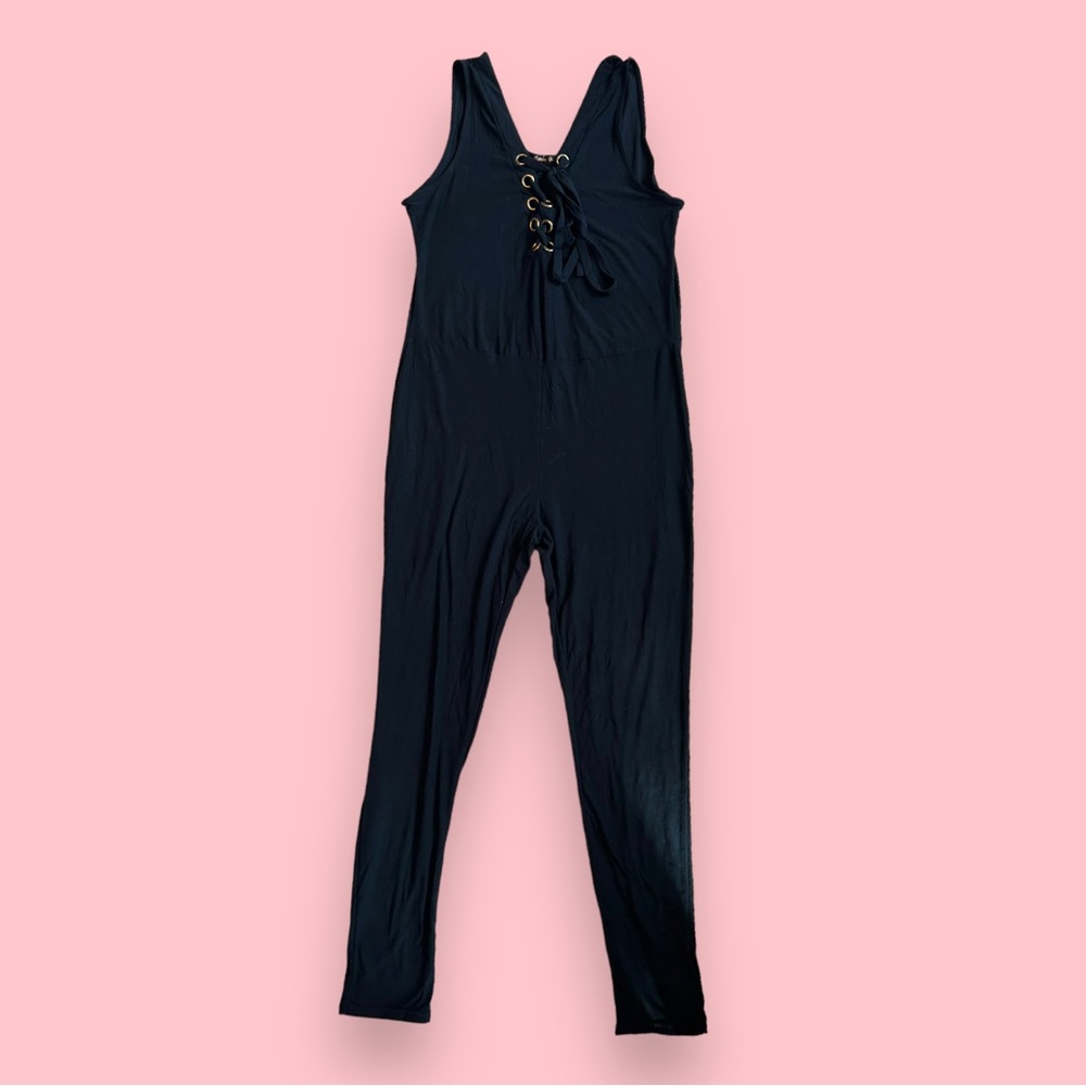 Peachy Girl Black Lace Up Jumpsuit - Size XL